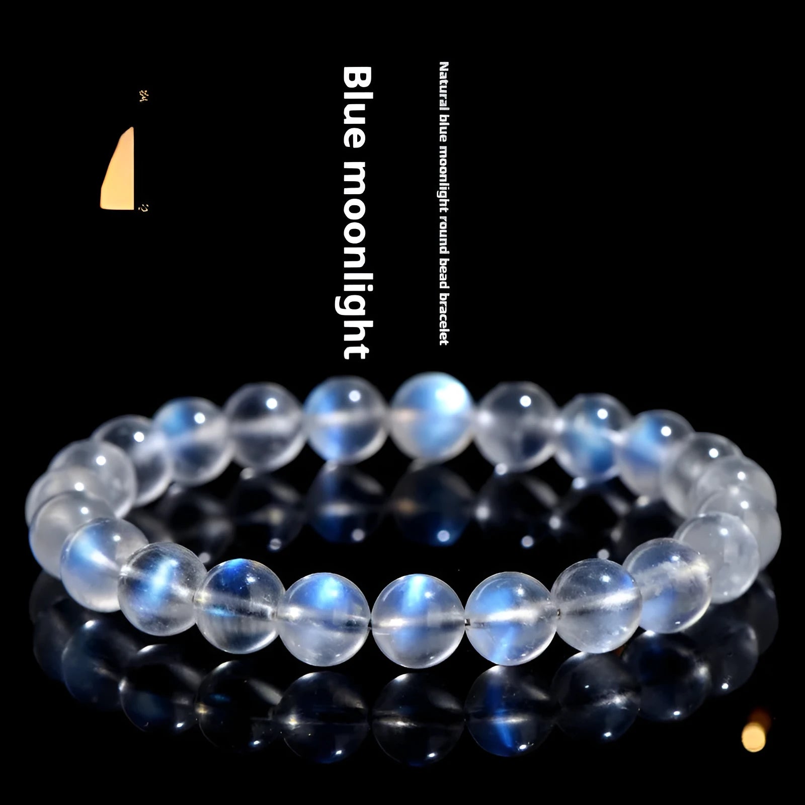 Natural cream body blue moonlight crystal bracelet with minimalist design showing ground finish stone