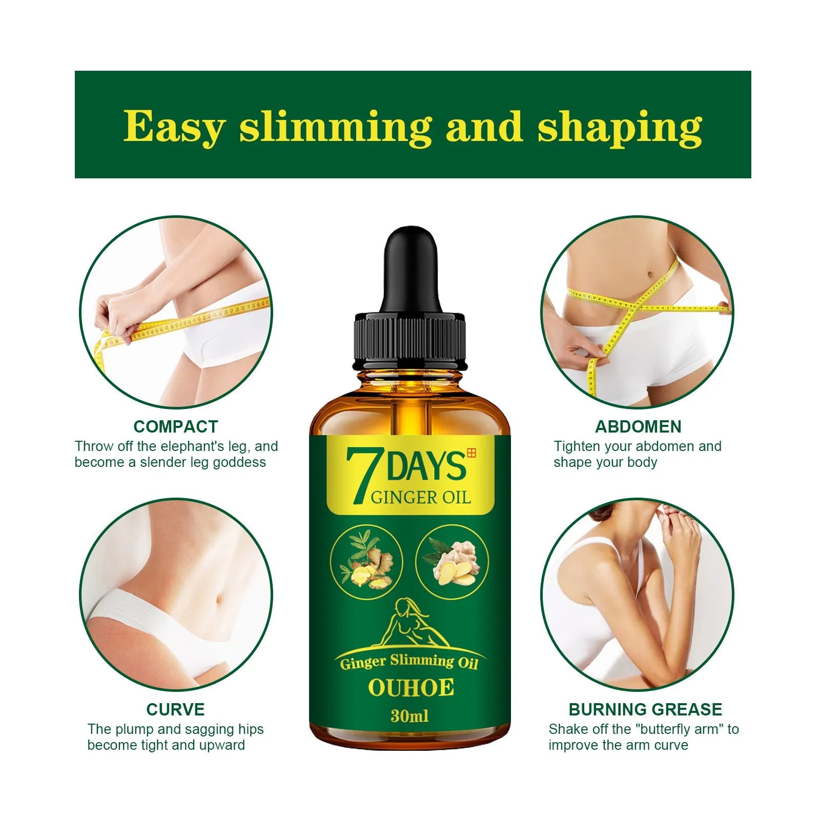 30 ml bottle of ginger essential oil for body shaping and firming applications
