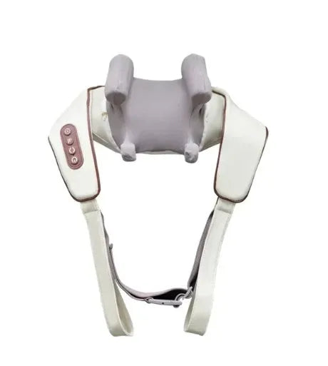 Milky white rechargeable electric shoulder and neck kneading massager with USB cable