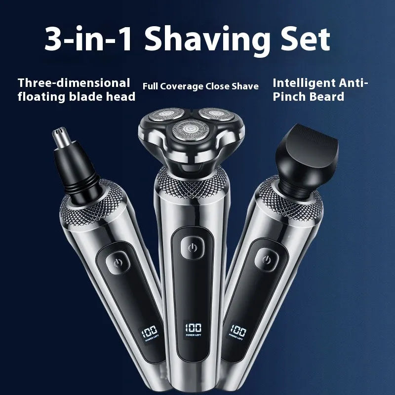 Digital display USB rechargeable beard trimmer with floating cutter head on five-in-one base bracket