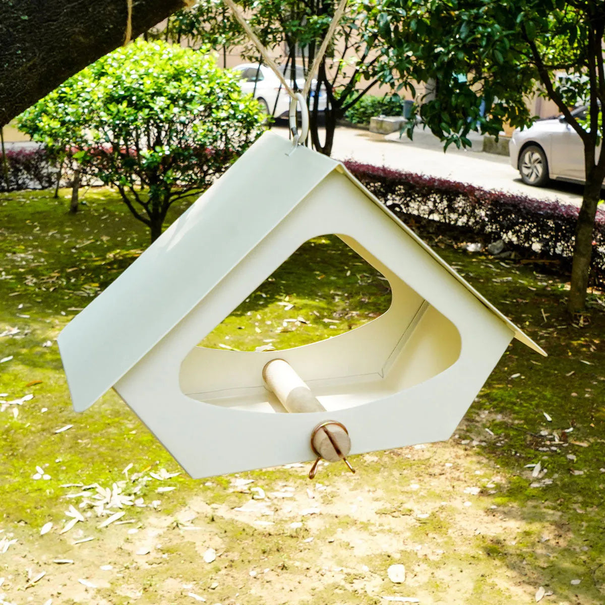 European-style iron bird nest with anti-rain outdoor design in garden setting