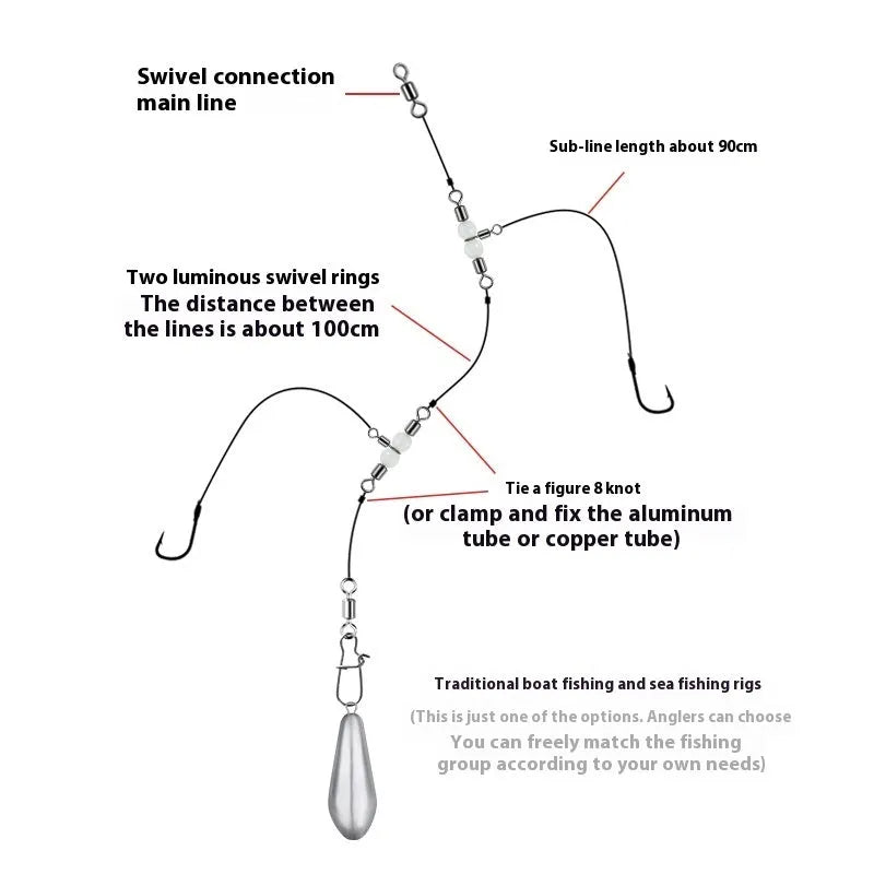 Copper three-fork luminous swivel fishing beads with eight connection rings