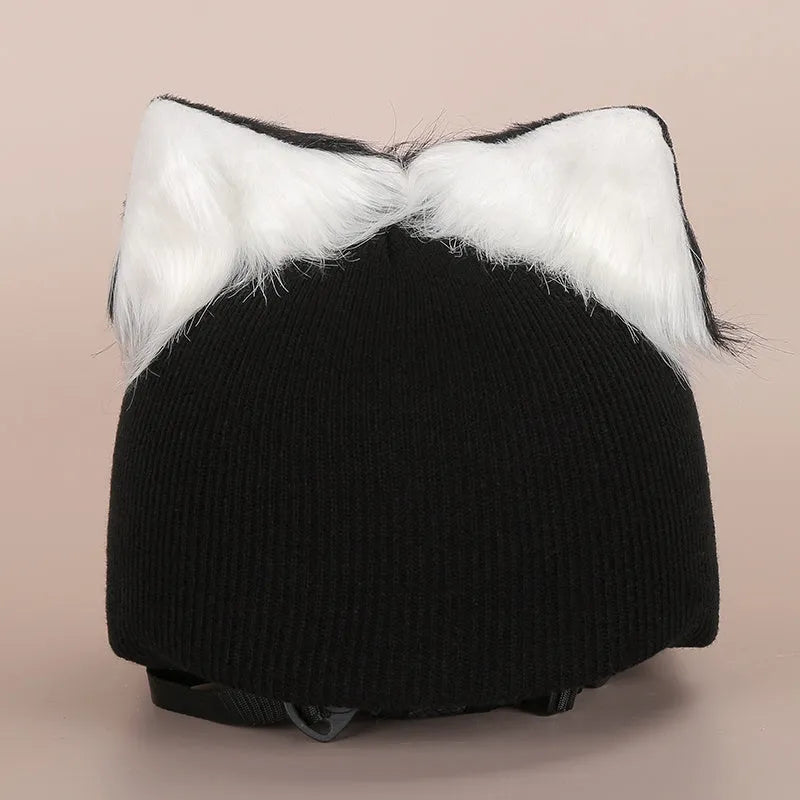 A plush fabric cartoon helmet cover set for adults, showing character designs like a bear and dinosaur for cosplay.