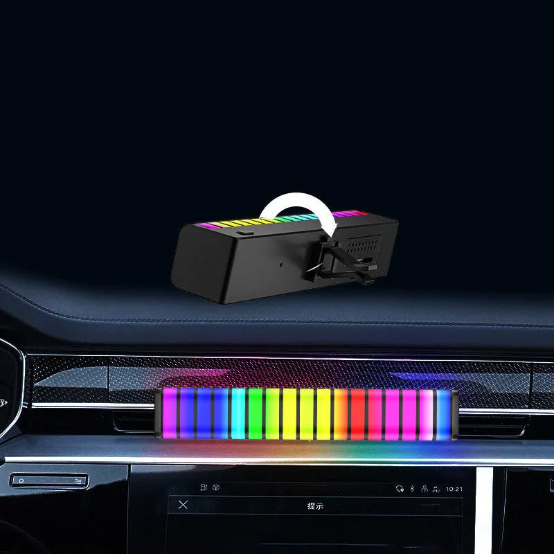 Voice-activated rhythm car mood light in bright colour, ABS strip design for air outlet USB power
