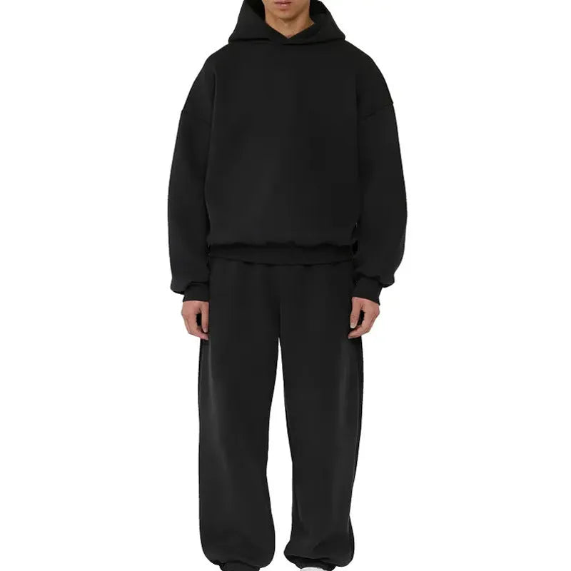 Men's grey fleece-lined cotton hooded sweatshirt with pullover design