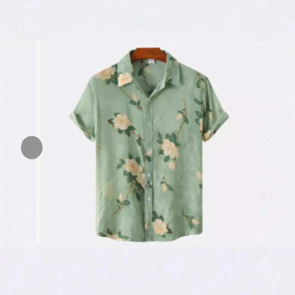 Hawaiian floral print short sleeve cardigan shirt with elastic polyester fabric in multiple colour options