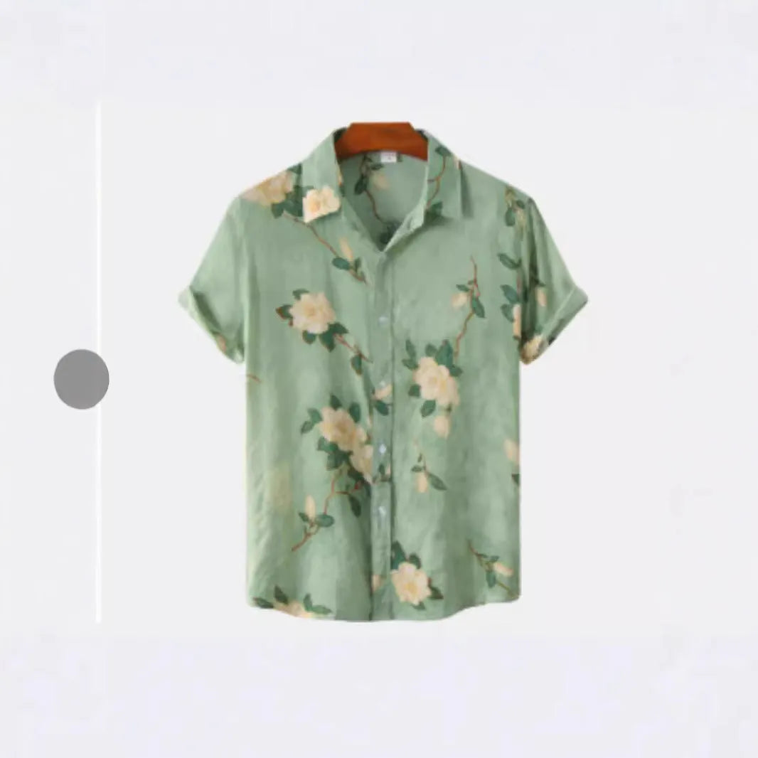 Hawaiian floral print short sleeve cardigan shirt with elastic polyester fabric in multiple colour options