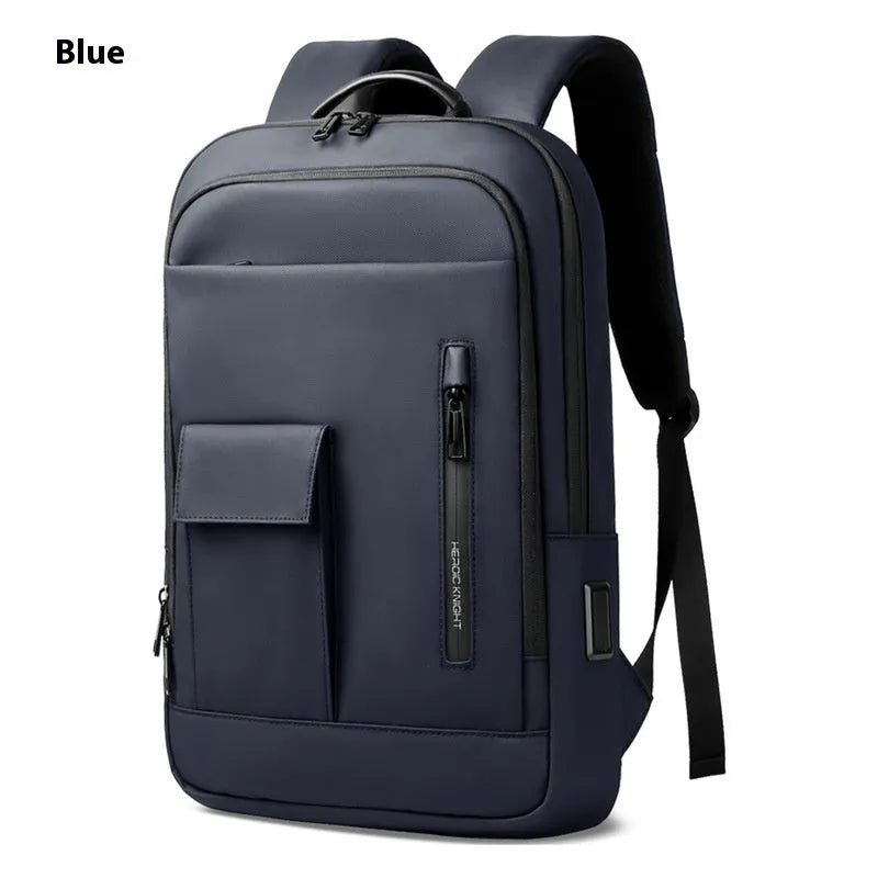 Men's Oxford cloth backpack with sewing line detail in dark grey colour
