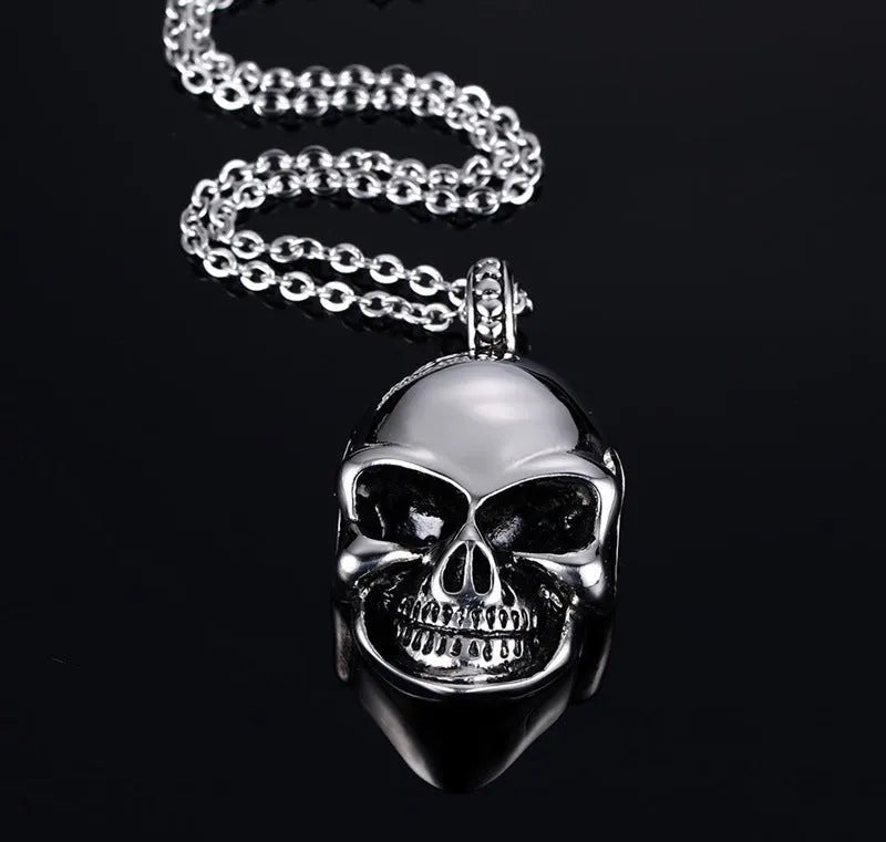 Unisex electroplated alloy skull pendant necklace with chain and leather rope options