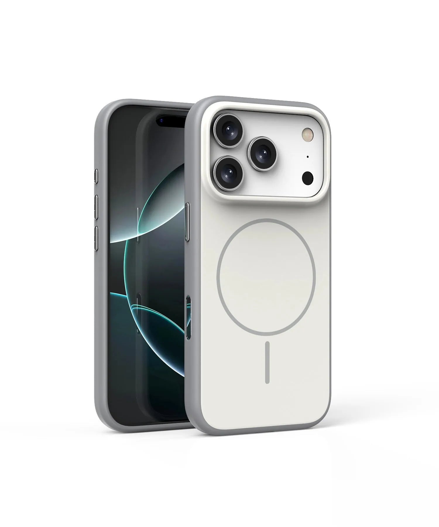 Frosted magnetic phone case for iPhone with a contrasting coloured AI photography button on the side.