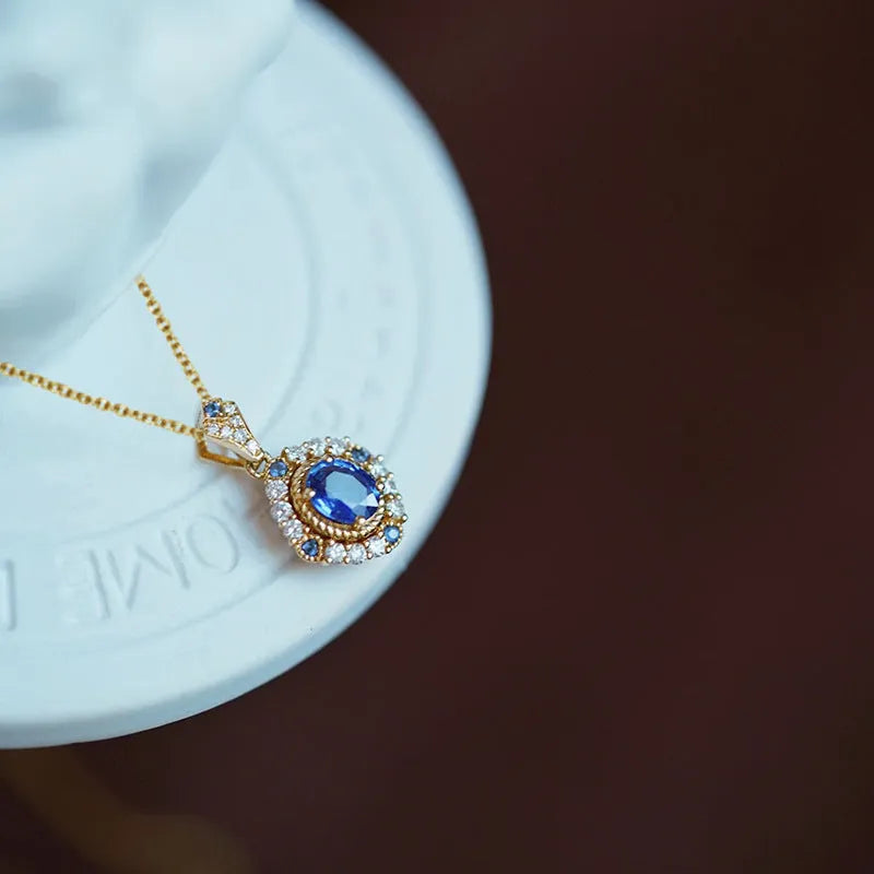 Ladies' yellow gold mixed gem necklace with zircon inlay on adjustable 21-50cm box chain