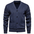 Men's striped cardigan sweater in plus sizes with wool lining for cold weather wear