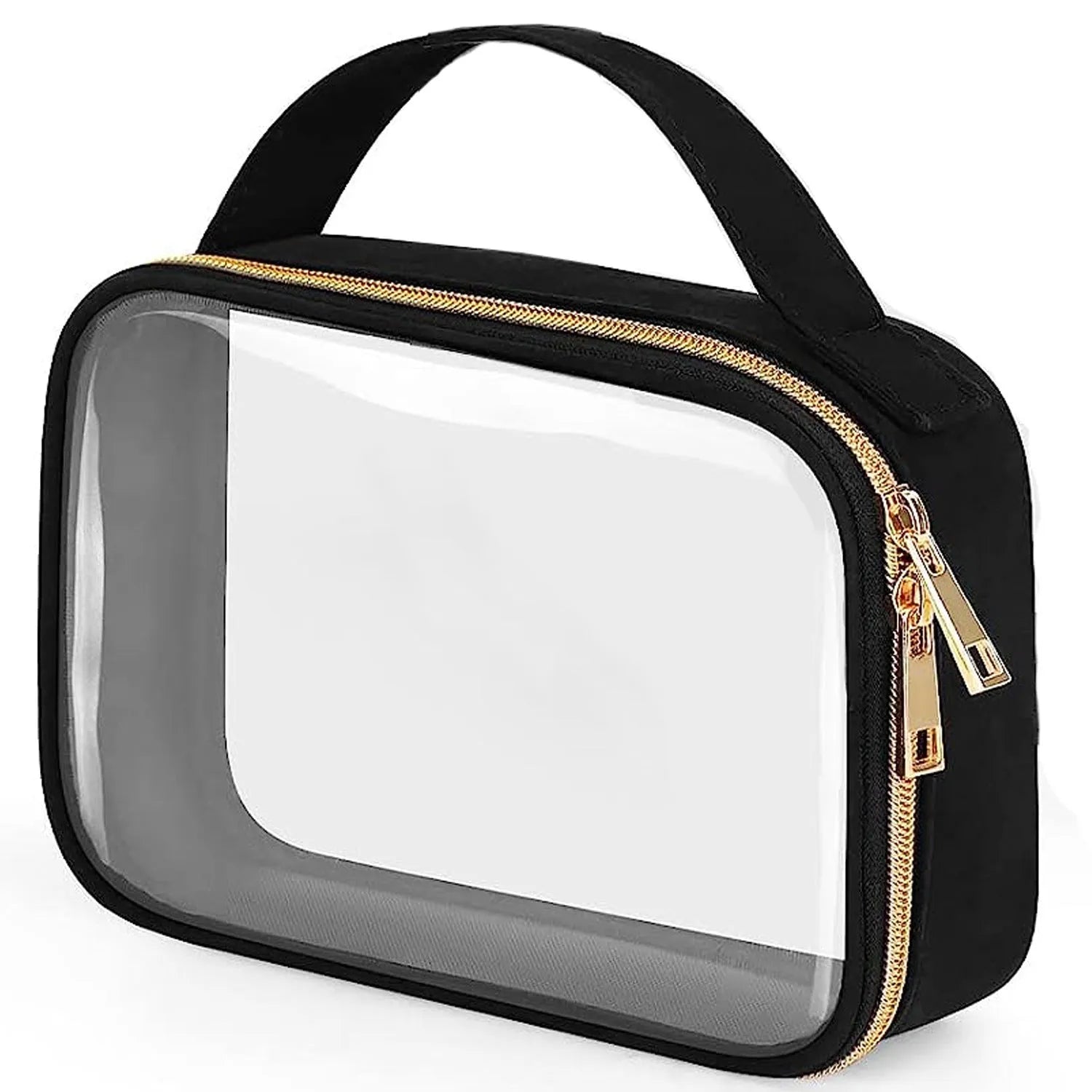 Clear PVC wash bag with chain handle for lipstick storage, shown in leopard print colour.