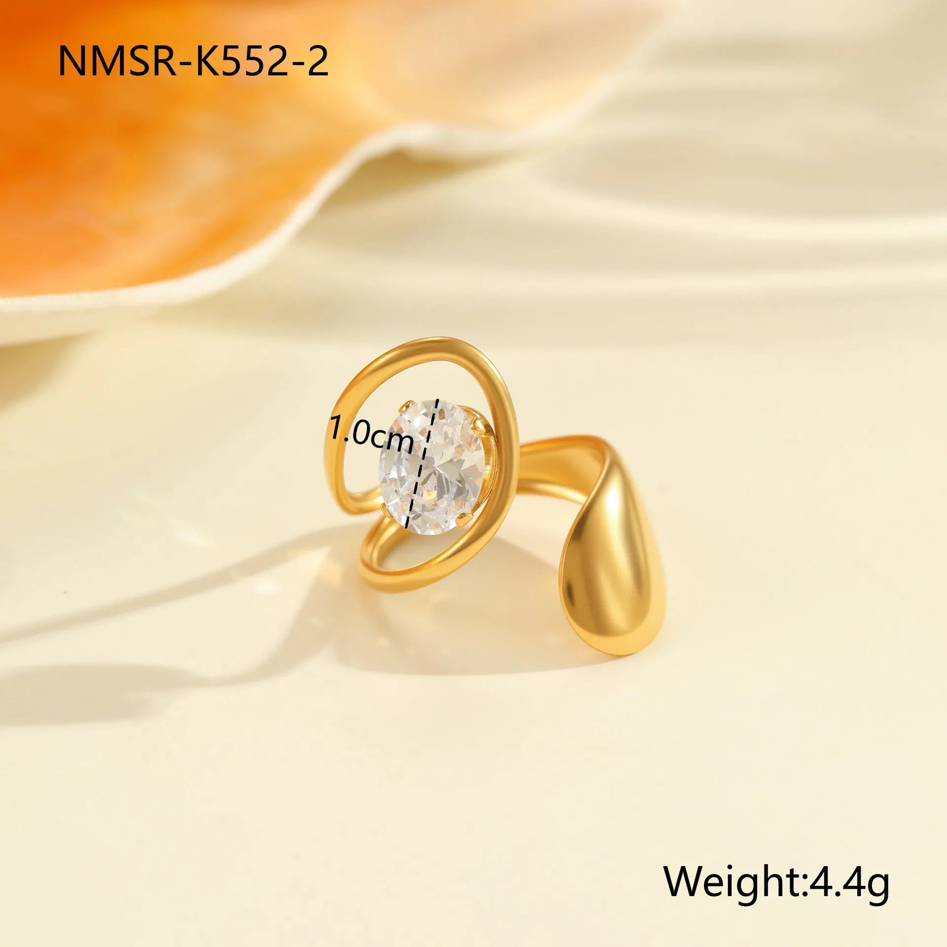 Geometric stainless steel zircon ring with open-mouth adjustable design on a hand.