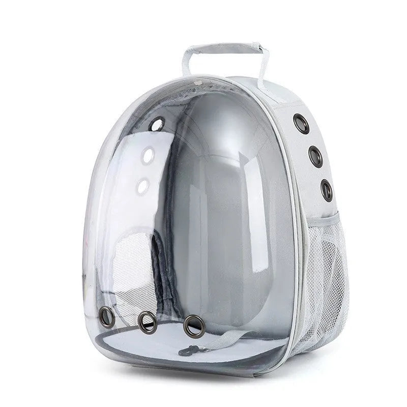 Grey PC hard-shell astronaut-style cat diaper bag with side opening