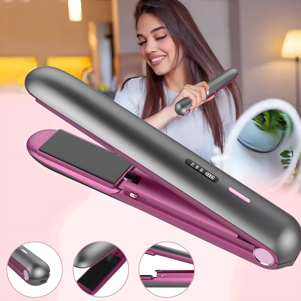 Moon shadow grey wireless hair straightener with tourmaline ceramic plates for styling bangs