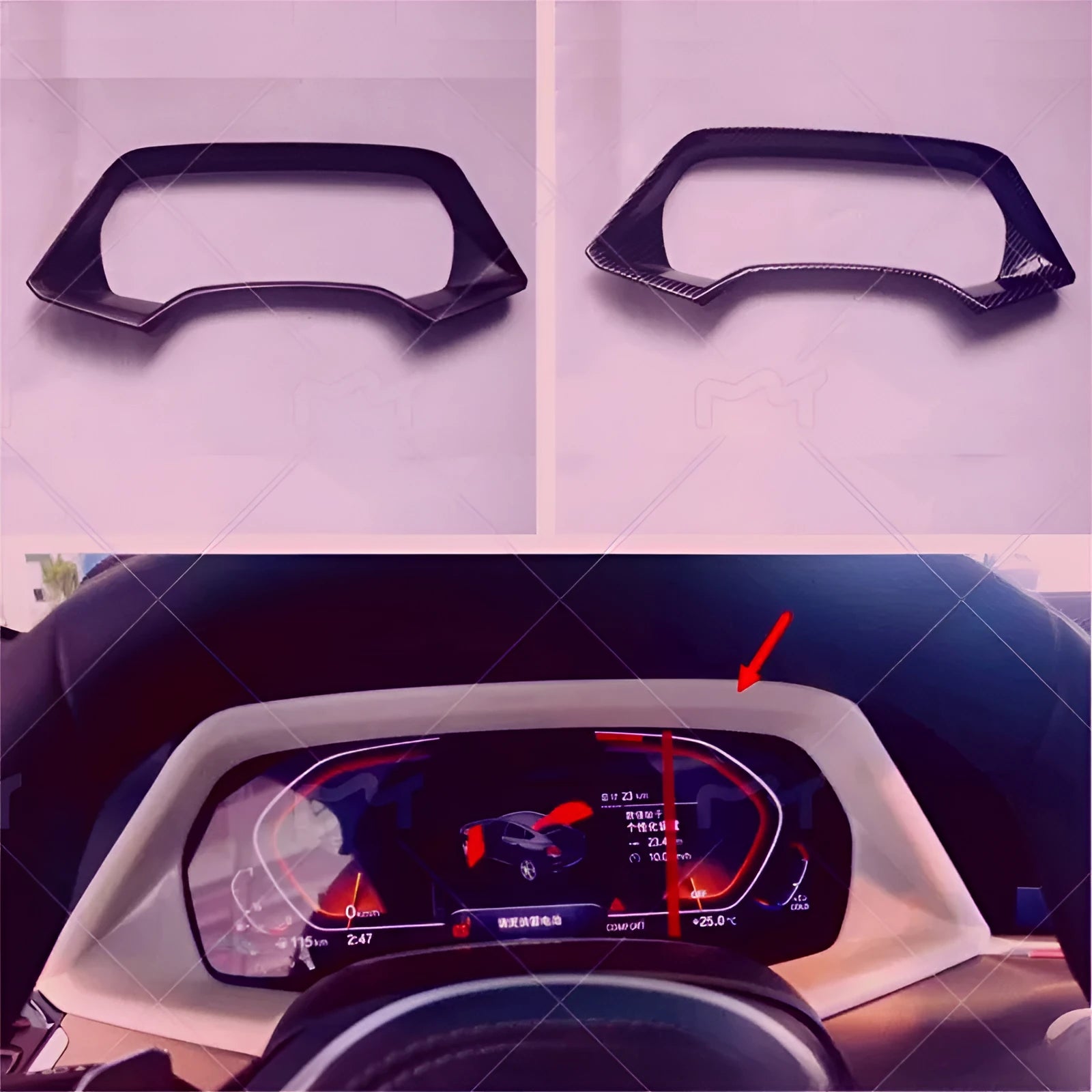 BMW X5 dashboard decorative frame in ABS plastic with peach wood or carbon fibre finish