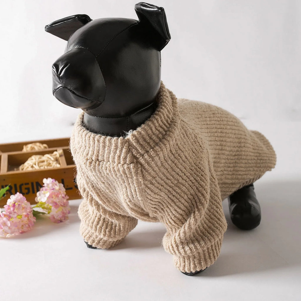 Brown cloth dog sweater pullover for small breeds in sizes XS to XL