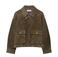 Women's medium thickness PU jacket in regular fit with Japanese Korean casual styling
