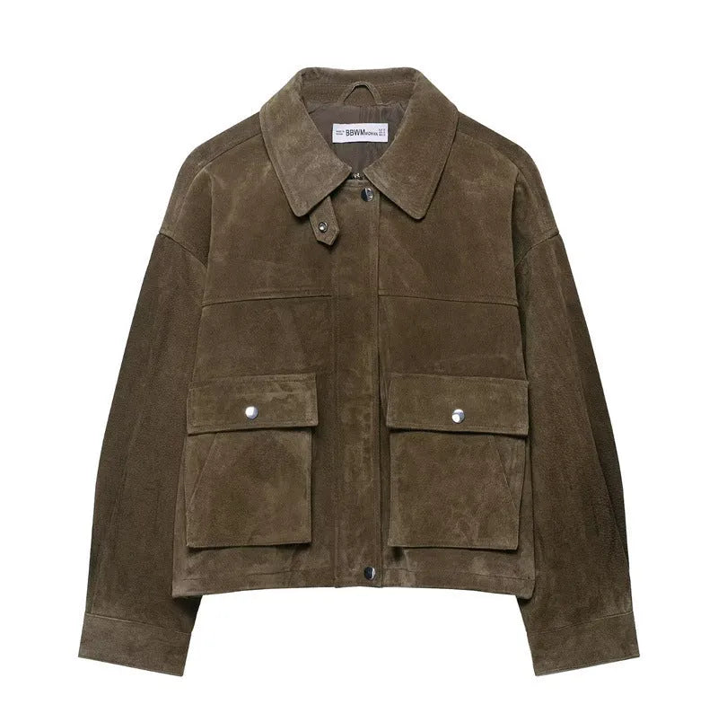 Women's medium thickness PU jacket in regular fit with Japanese Korean casual styling