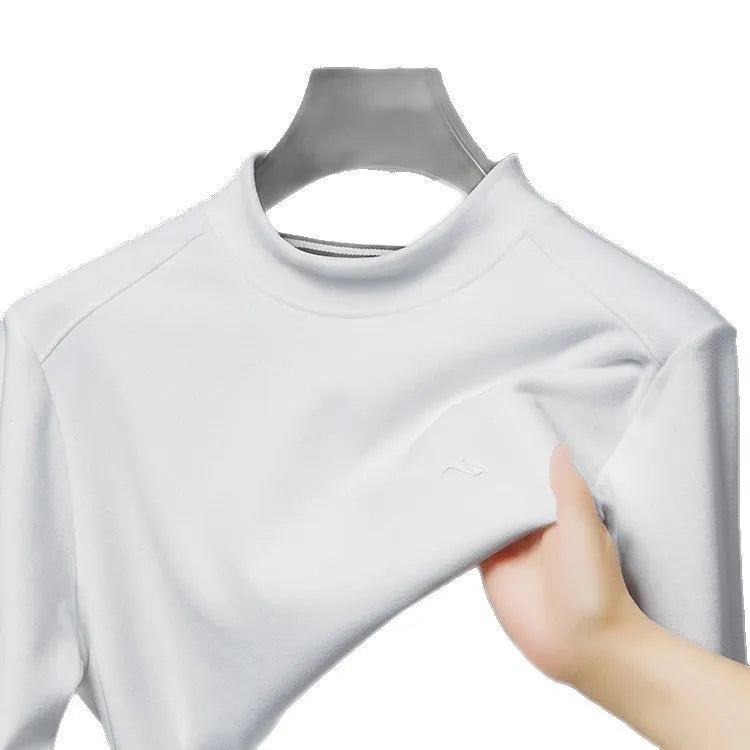 Men's crew neck loose long sleeve t-shirt in solid colour polyester, front view, available in six colours