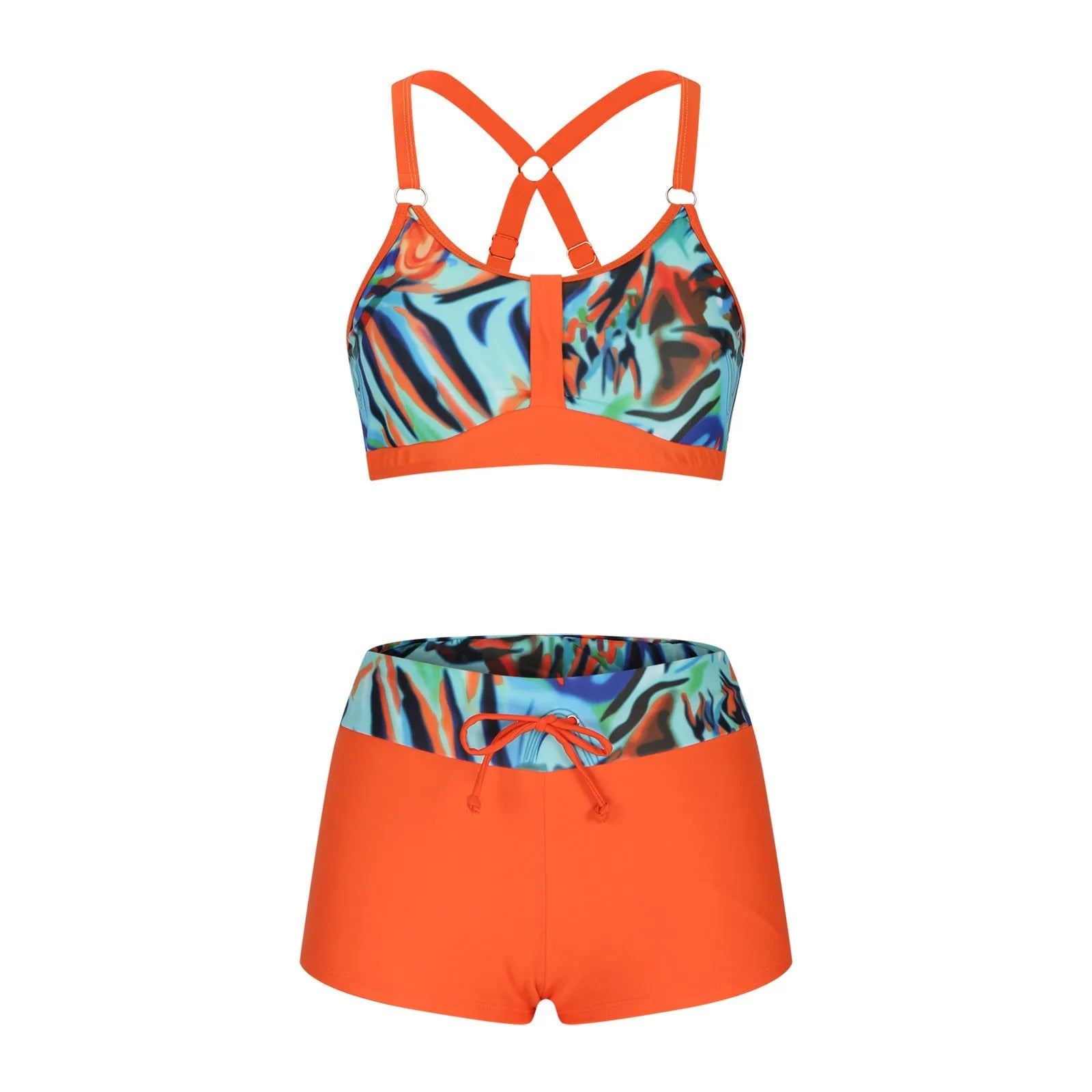 Women's floral print split bikini swimsuit set in polyester fabric