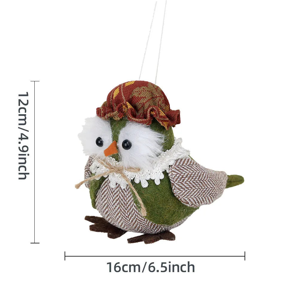 Green and orange owl harvest bird pendant ornament made from polyester cloth for Thanksgiving decorations