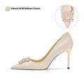 French wedding crystal bridal high heels with rhinestone details and pointed toe