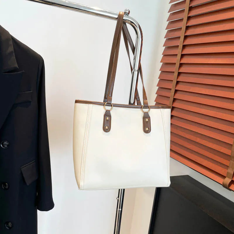 Korean style horizontal square shoulder underarm bag in PU leather with sandwich pocket design