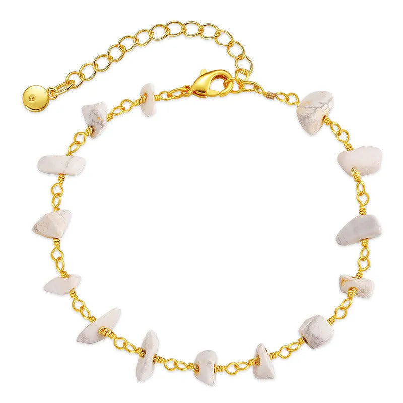 Women's natural gravel turquoise bracelet with geometric design and crystal accents on 18k copper