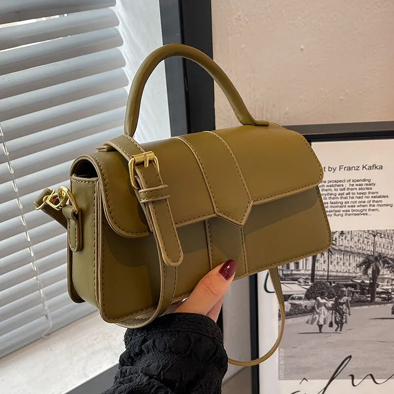 Women's PU messenger bag in horizontal square shape with file compartment interior
