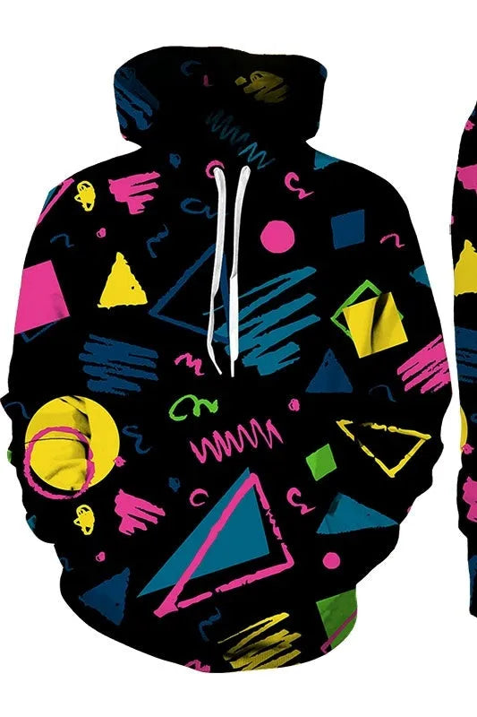 3D printed sports hoodie set for men with loose fit top and long pants in black