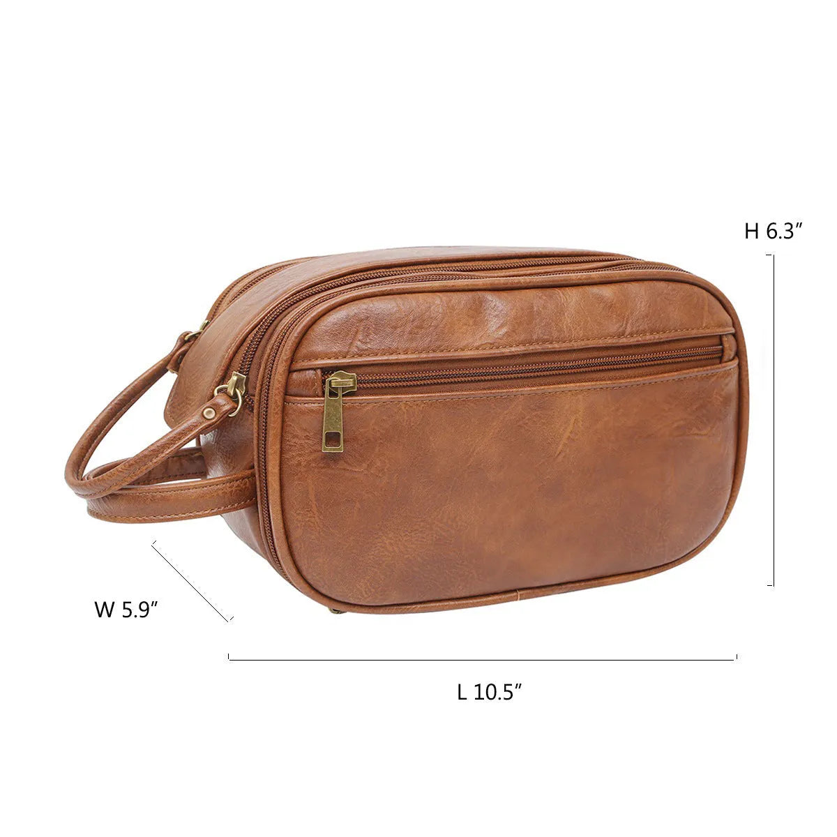 Men's solid colour PU toiletry bag for travel storage in black or brown