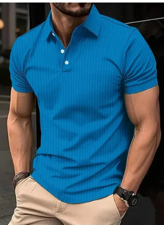 Men's slim-fit gradient print short-sleeved polo shirt with stand-up collar in blue