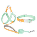 Polyester ribbon dog collar set with matching lead and chest strap in assorted colour combinations