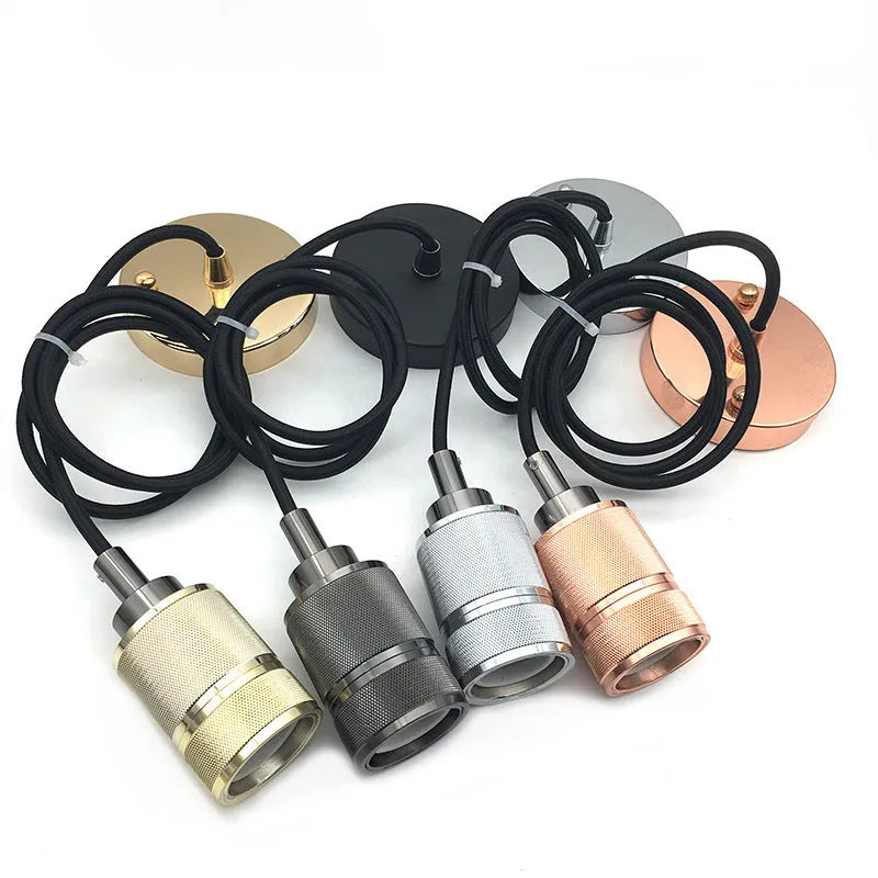 DIY retro chandelier assembly kit with electroplated lamp holder in chrome, gold, rose gold, or shiny black finish.