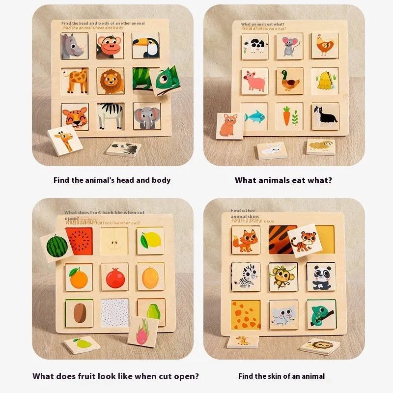 Wooden Montessori matching puzzle board with colour pieces, 17.5cm diameter, in colour box packaging