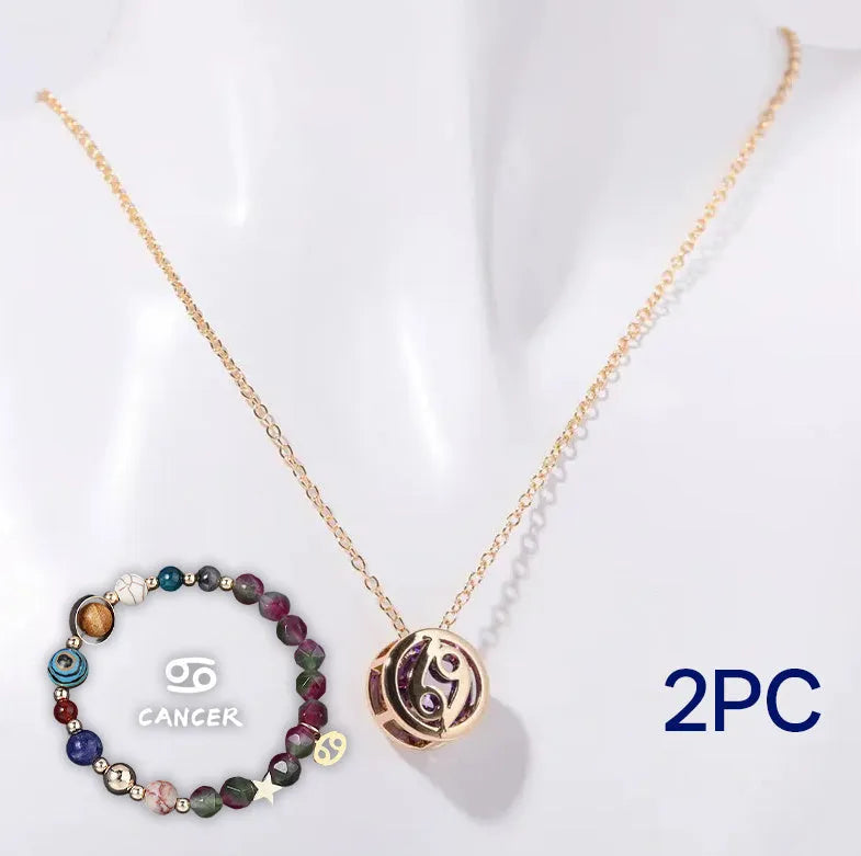 Natural stone beaded necklace and bracelet set on display, showing multiple style colour options.