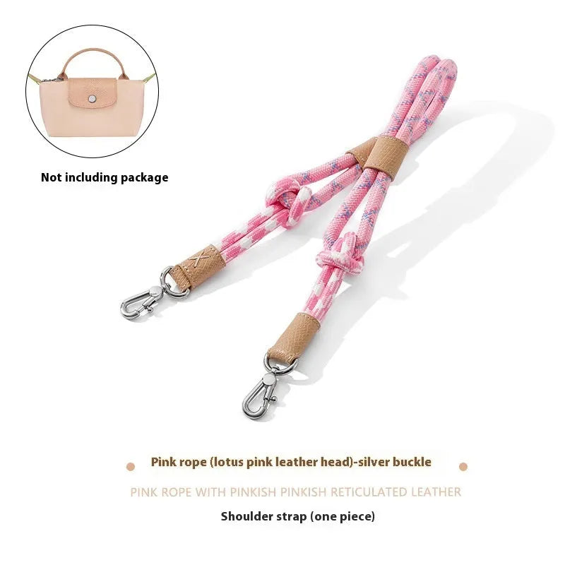 Braided nylon and cowhide leather crossbody strap with alloy buckle in gold or silver finish