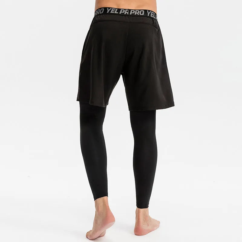 Men's grey quick-drying high elastic tight pants for fitness and running