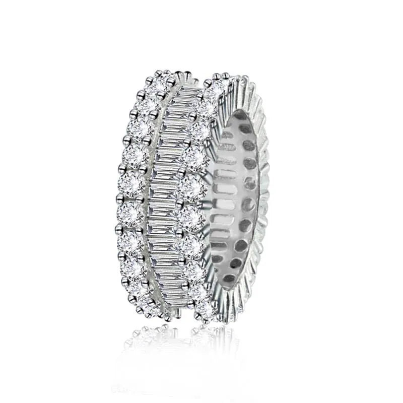 Ladies copper geometric ring with inlaid zircon stones, row drilling detail, light luxury style, size options shown