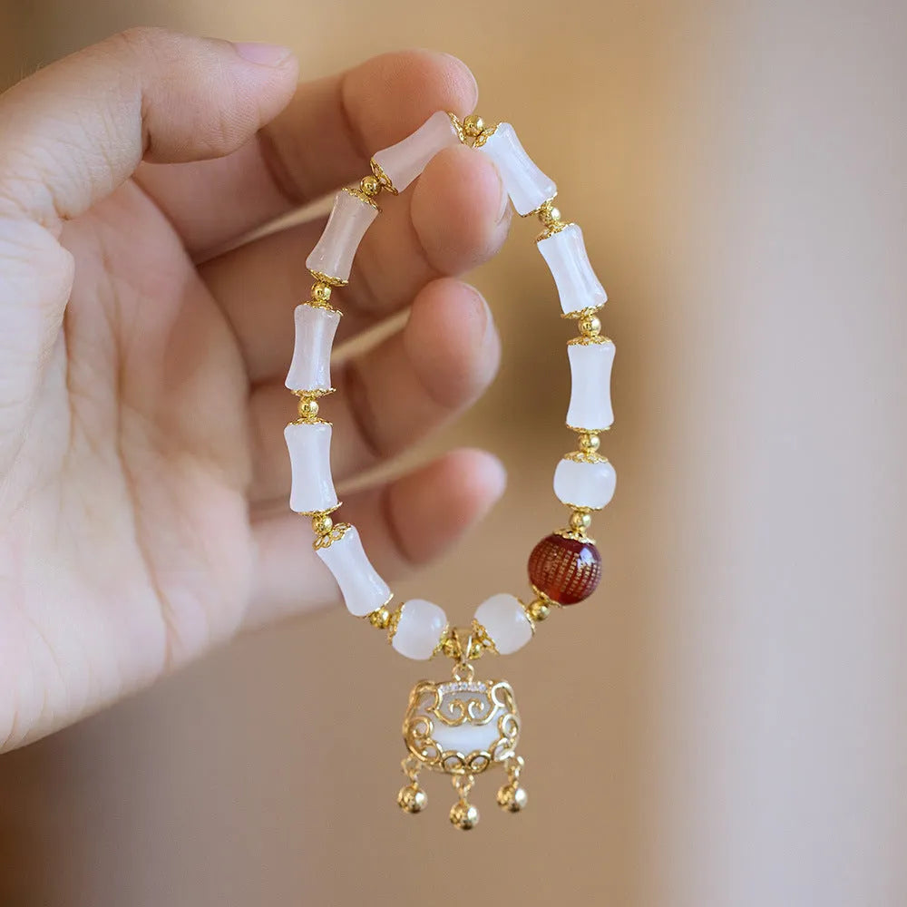 Fugui Safety Lock Windmill glass bracelet in Chinese style with safety lock and fu character motifs