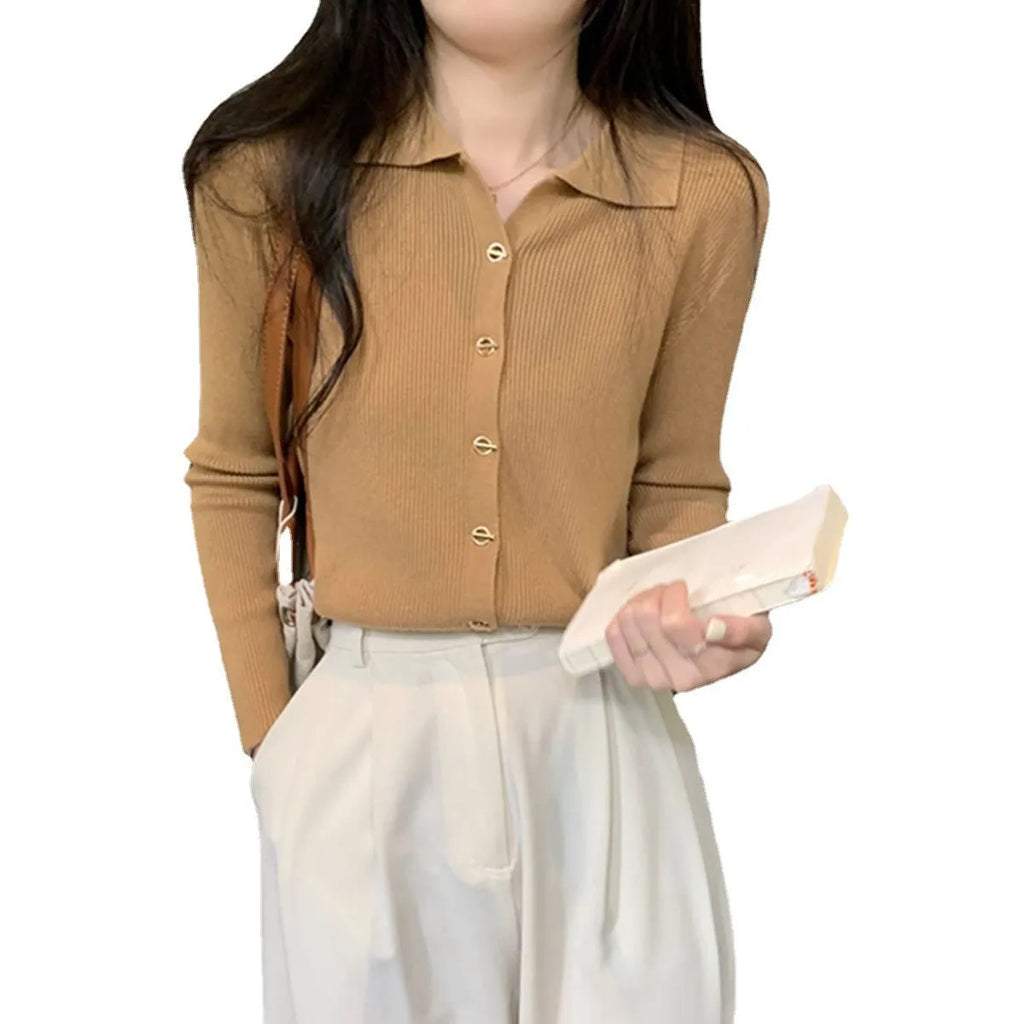Women's beige loose-fit long-sleeved viscose knitted cardigan shown open as a layering piece.