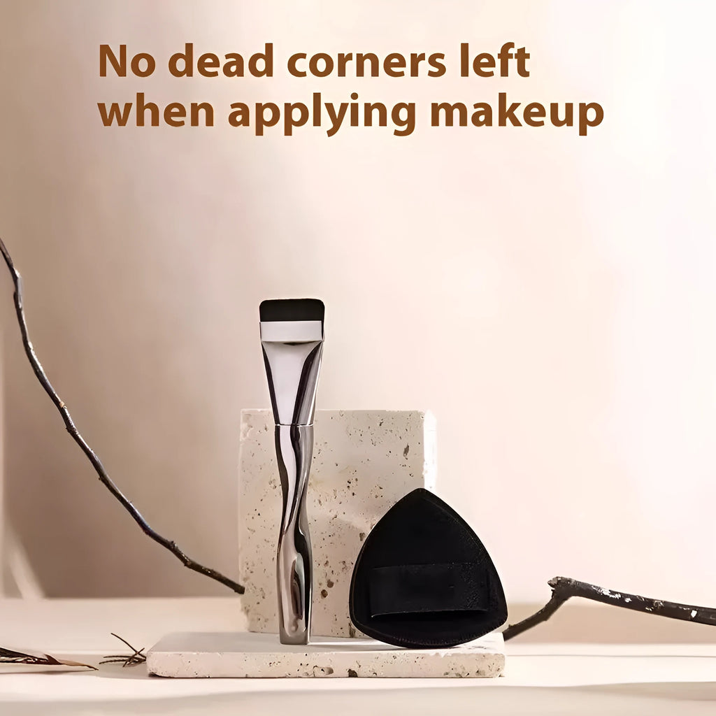 Spiral one-shaped powder foundation brush with black plastic handle and brown artificial fibre bristles