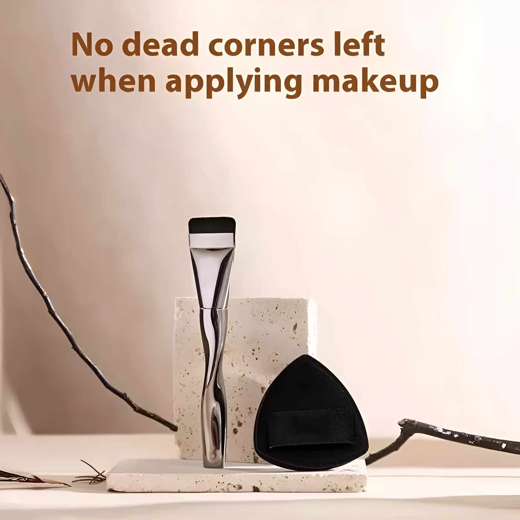 Spiral one-shaped powder foundation brush with black plastic handle and brown artificial fibre bristles
