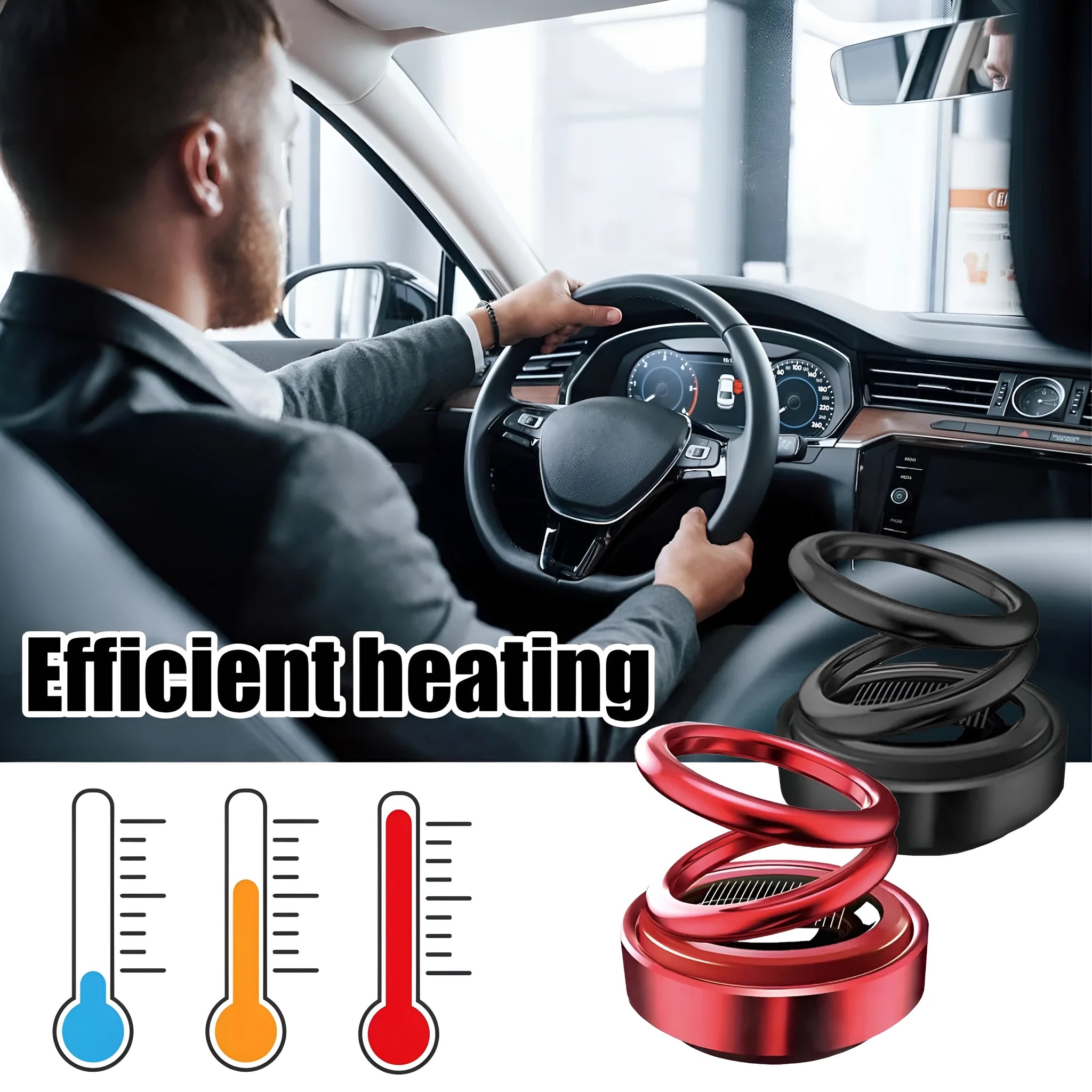 Portable miniature vibration radiator in black or red for car heat dissipation, 5.1 by 6 cm.