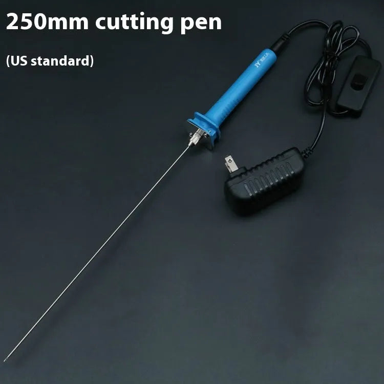 Blue electric heating cutter pen with metal blade for cutting foam and pearl cotton.