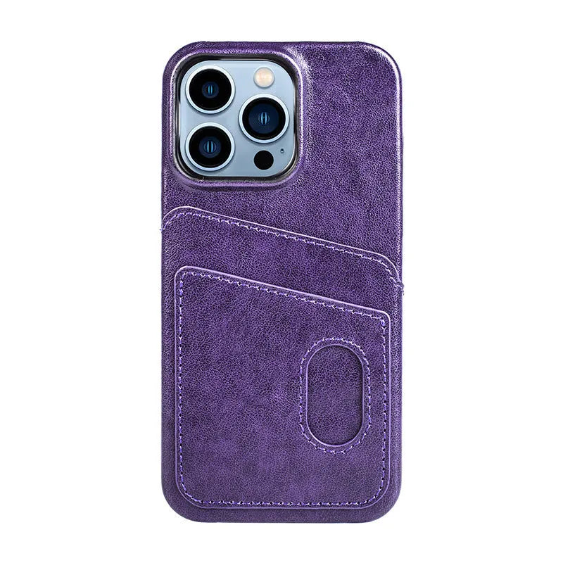 Flip PU leather phone case for iPhone showing card slot and folio cover in brown
