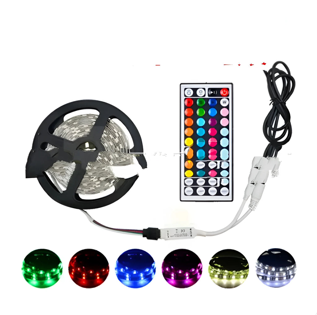 12V epoxy waterproof RGB flexible strip light on 5m roll with 44-key remote controller
