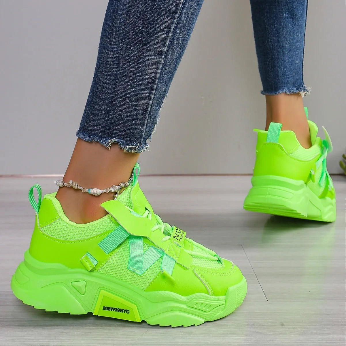 Women's platform mesh dad shoes in multiple colours with animal pattern design and lace-up front